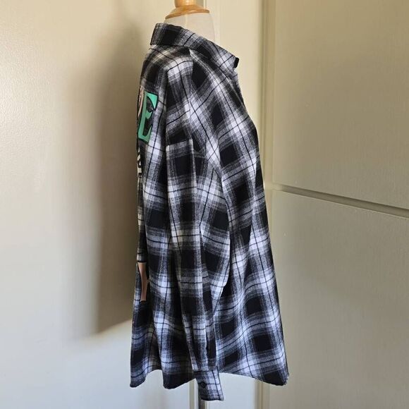 Shein Curve Blk/White Plaid FlannelPositive Vitality Button Down Shirt, NWOT, 1X - Picture 3 of 7